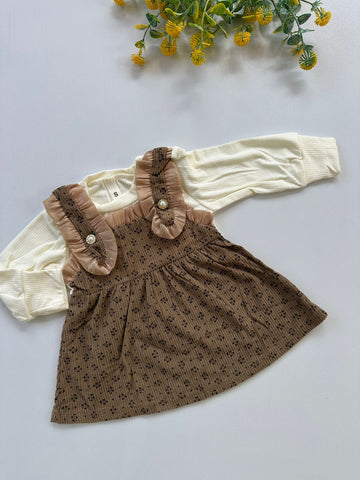 Mocha ruffle pinafore frock