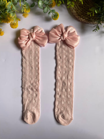Satin bow above knee socks
