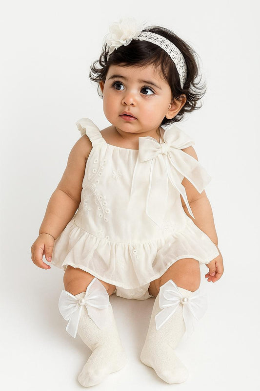 white bloom frock romper