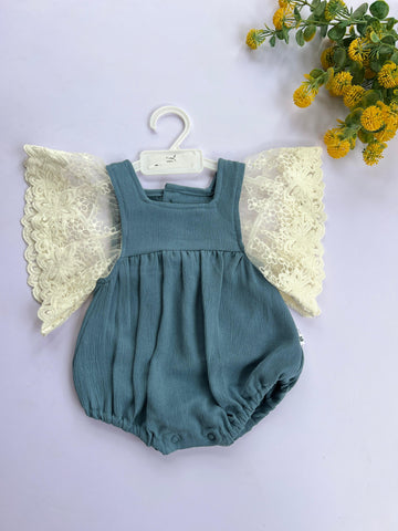 Sage angel wing romper.