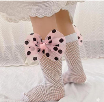 Fish net satin bow socks