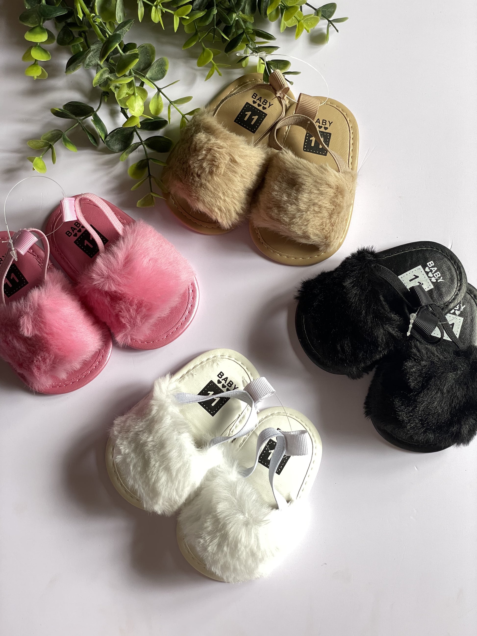 Faux Fur Infant Fur Sandals Newborn Baby Girls Flat Sandals Faux
