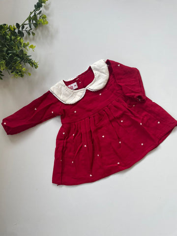 heart print pan collar frock