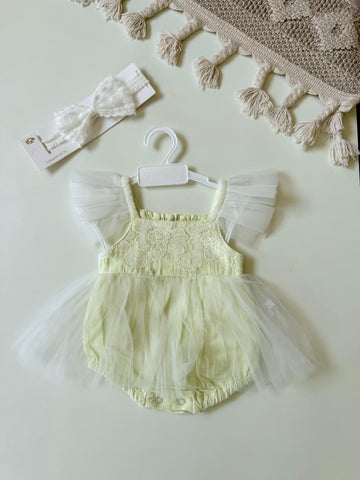 Mint floral tulle