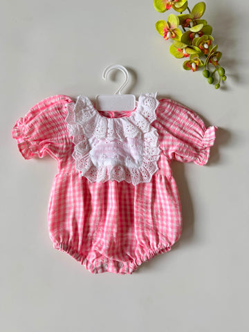 Blush gingham bubble suit