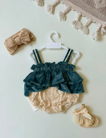 Soft luxe velvet & lace set