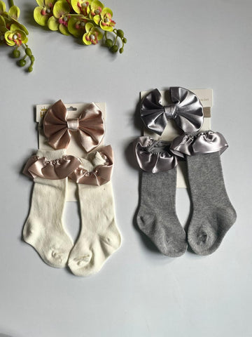 satin frill socks and headband set