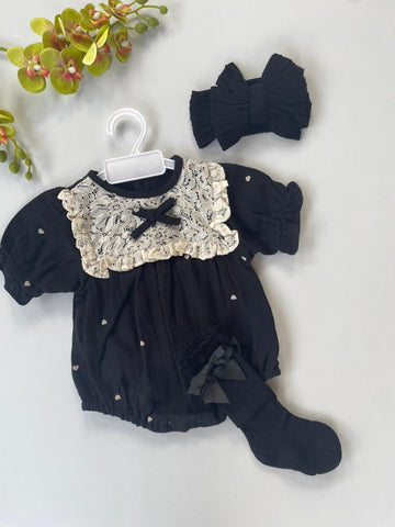 midnight lace romper set