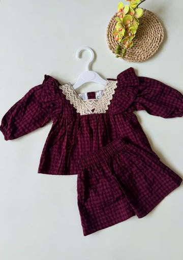 Plum gingham lace set