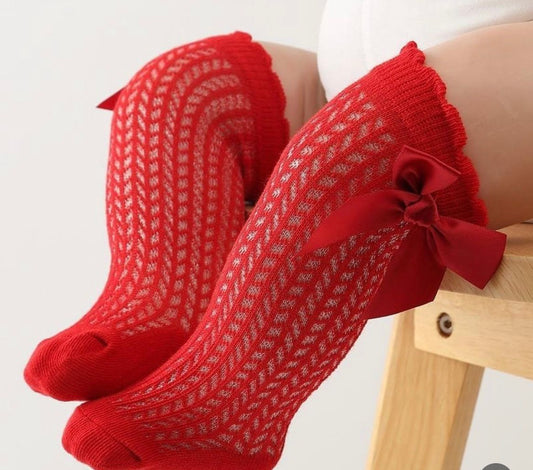 Off white and red net socks