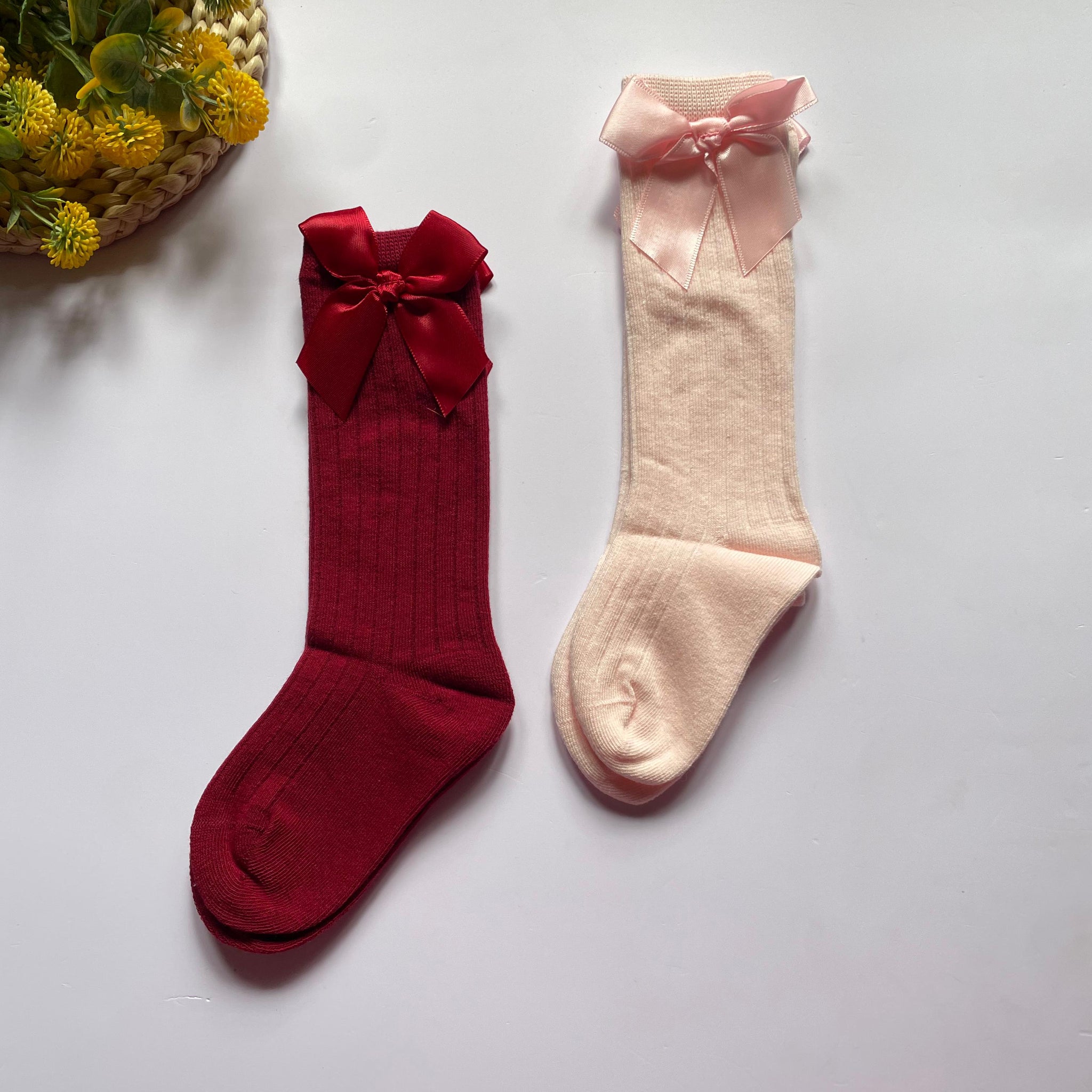 Maroon and pink knee socks