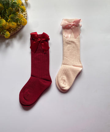 Maroon and pink knee socks